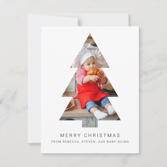 Minimalist Photo Christmas Card with Tree Crop (Front)