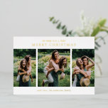 Minimalist Photo Collage Modern Christmas Foil Holiday Card<br><div class="desc">Modern foil Christmas card featuring a simple photo collage with three of your favourite veritcal pictures along with the editable greeting "We wish you a very Merry Christmas".</div>