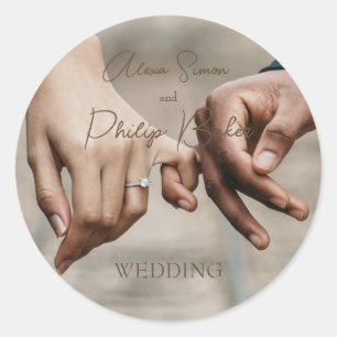 Minimalist photo collage wedding classic round sticker