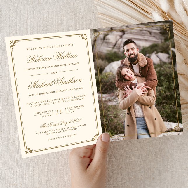 Minimalist Photo Cream Gold QR Code Wedding Invitation (Creator Uploaded)