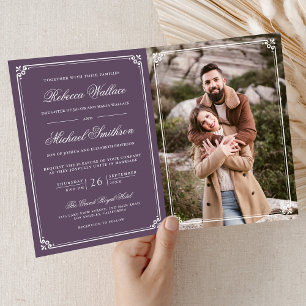 Minimalist Photo Dusty Purple QR Code Wedding Invitation