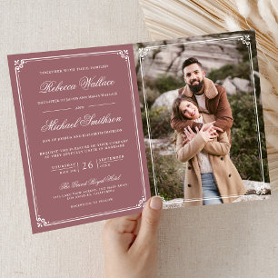 Minimalist Photo Dusty Rose White QR Code Wedding Invitation