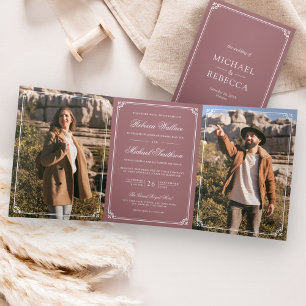 Minimalist Photo Dusty Rose White QR Code Wedding Tri-Fold Invitation
