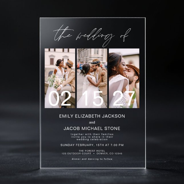 Minimalist Photo Elegant Modern Wedding 3 Photo Acrylic Invitations (Creator Uploaded)