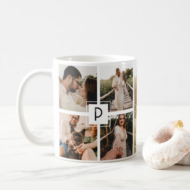 Minimalist Photo Family Collage Modern Gift Coffee Mug (With Donut)