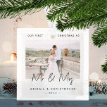 Minimalist Photo First Christmas as Mr & Mrs Grey Glass Ornament<br><div class="desc">Celebrate your first Christmas as a married couple with this modern minimalist photo keepsake ornament. The charcoal grey text reads "Our first Christmas as Mr & Mrs, " with the words "Mr & Mrs" in trendy handwriting script. Easily replace the sample image with your favourite photo, and add your names...</div>