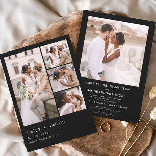 Minimalist Photo Five Photo Black White Wedding Invitation