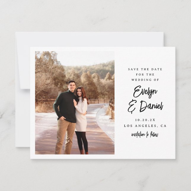 Minimalist Photo Flat Save The Date Card (Front)