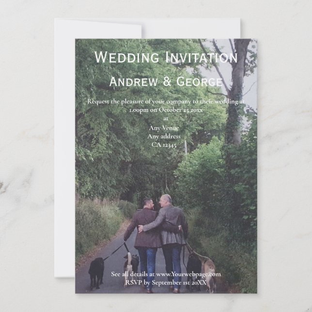 Minimalist Photo Gay LGBTQ Wedding Invitation (Front)