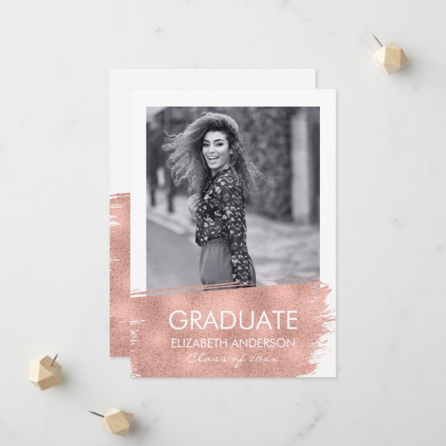 Minimalist Photo Graduation Announcement Card (Front/Back In Situ)
