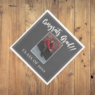 Minimalist Photo Graduation Grey Napkin