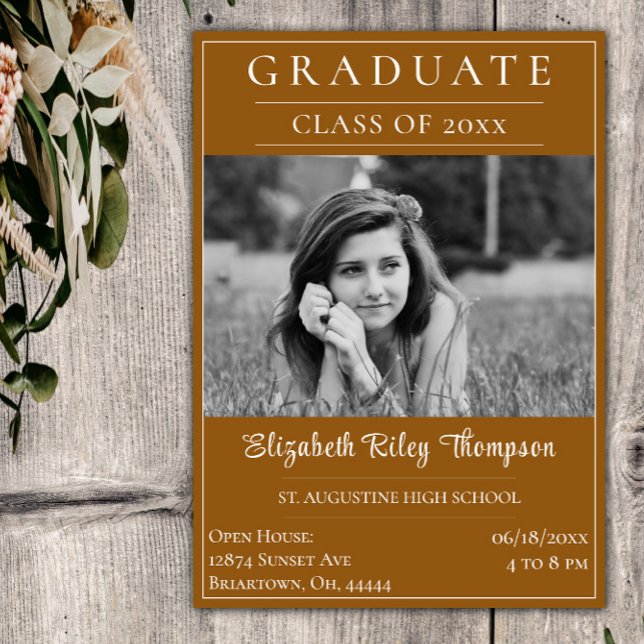 Minimalist Photo Graduation Open House | Orange Invitation (Orange Minimalist Photo Graduation Open House Invitation)