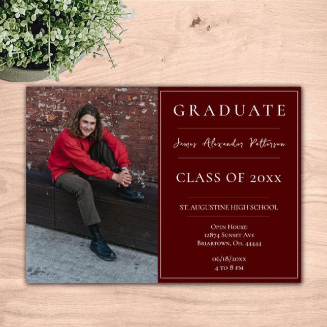Minimalist Photo Graduation Open House | Red Invitation (Red Minimalist Photo Graduation Open House Invitation)