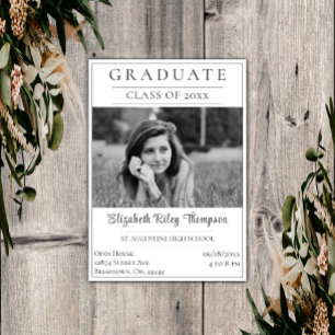Minimalist Photo Graduation Open House White Invitation