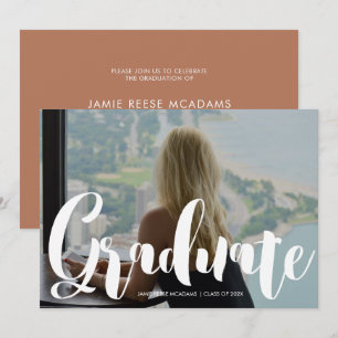 Minimalist Photo Graduation Party Orange Announcem Announcement