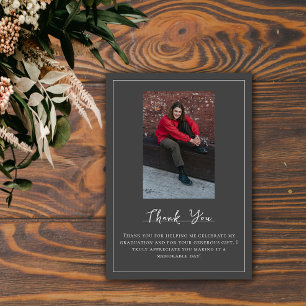 Minimalist Photo Graduation Thank You   Grey Card