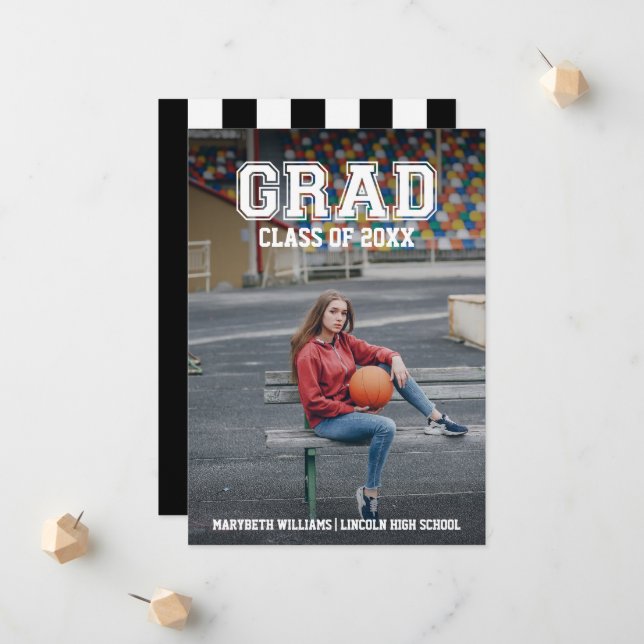 Minimalist Photo Graduation Varsity Announcement (Front/Back In Situ)