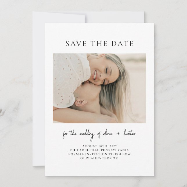 Minimalist Photo Handwritten  Save The Date (Front)