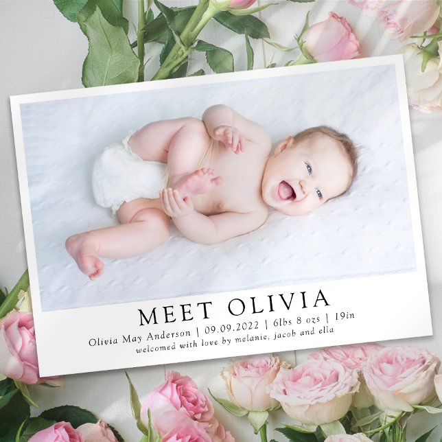 Minimalist Photo Meet Baby Birth Announcement (Creator Uploaded)