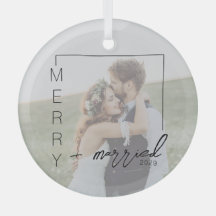 Minimalist Photo Merry and Married Ornament