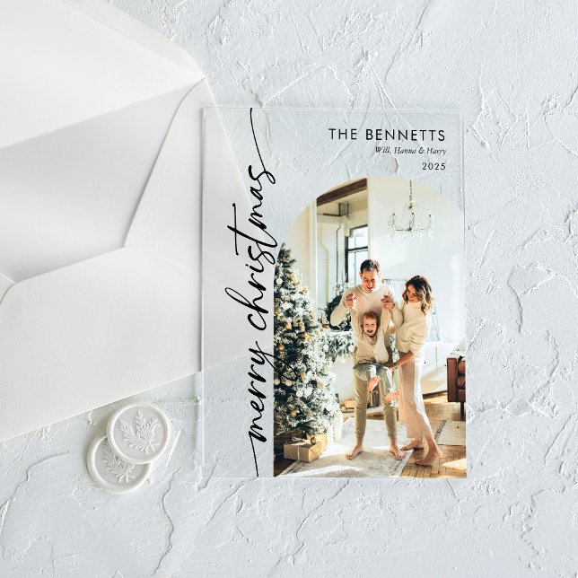 Minimalist Photo Merry Christmas Card Acrylic Invitations (Creator Uploaded)