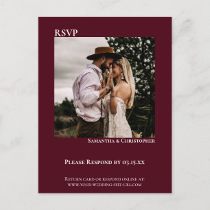 Minimalist Photo Modern Burgundy Wedding RSVP Postcard