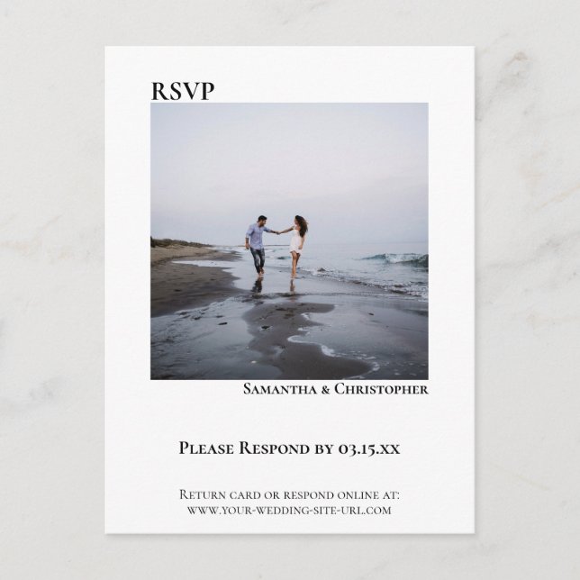 Minimalist Photo Modern Simple Wedding RSVP Postcard (Front)