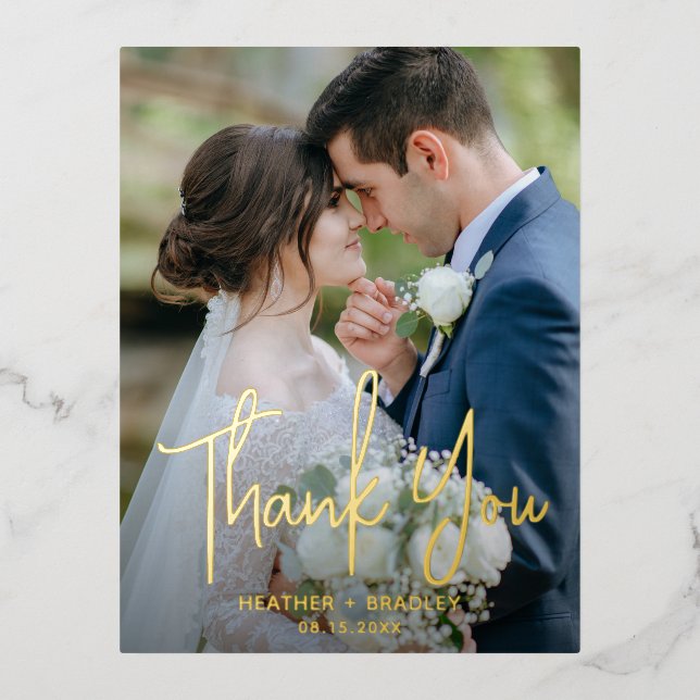 Minimalist Photo Modern Thank You Foil Invitation Postcard (Front)