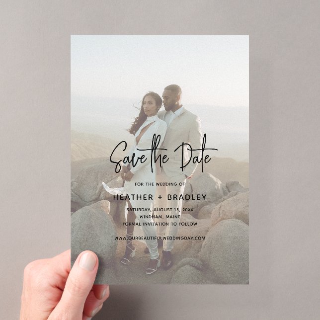 Minimalist Photo Modern Wedding Save the Date Acrylic Invitations (Insitu (Handheld))