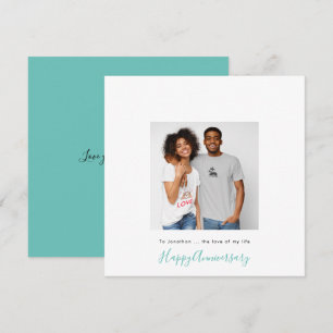 Minimalist photo Name Custom Teal Anniversary Card