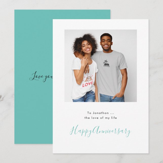 Minimalist photo Name Custom Teal Anniversary Card (Front/Back)
