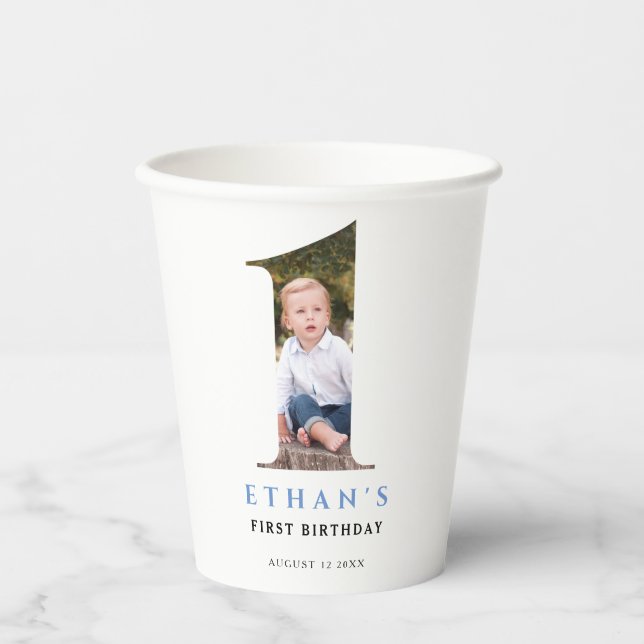Minimalist Photo Number 1 Birthday Paper Cups (Front)