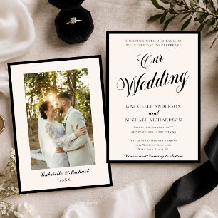 Minimalist Photo Old Money Black Ivory Our Wedding Invitation
