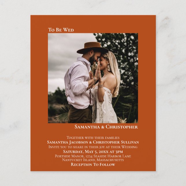 Minimalist Photo Orange BUDGET Wedding Invite (Front)