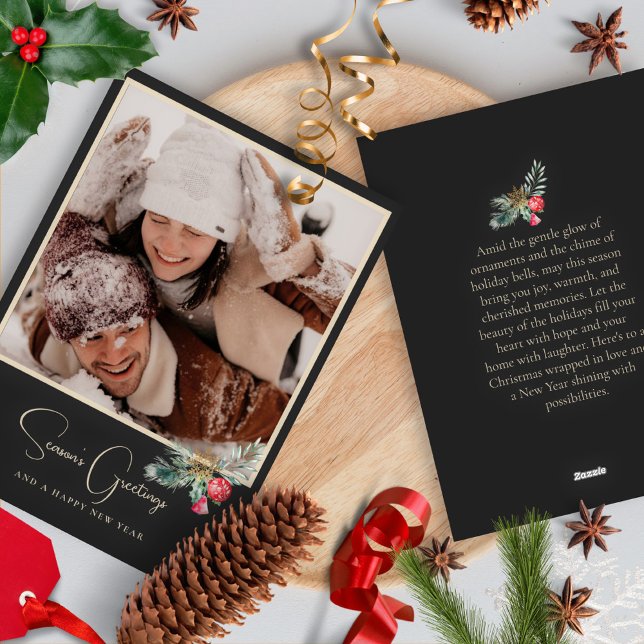 Minimalist Photo Ornament Bell Merry Christmas Holiday Card (Creator Uploaded)