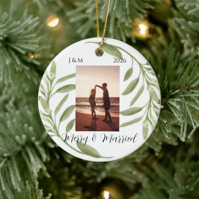 Minimalist Photo Ornament Merry & Married Ornament (Tree)