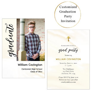 Minimalist Photo Orthodox Christian Graduation     Invitation