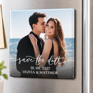 Minimalist Photo Overlay Black White Wedding  Magnet
