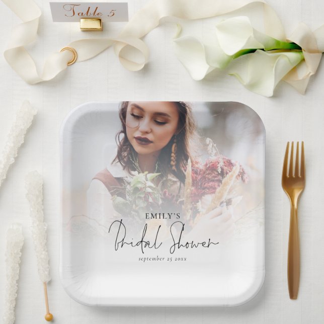 Minimalist Photo Overlay Bridal Shower Paper Plate (Wedding)