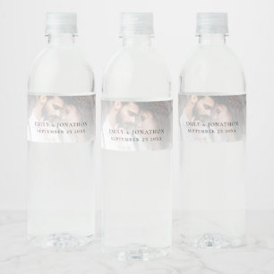 Minimalist Photo Overlay Names Date Wedding Water Bottle Label