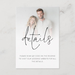 Minimalist Photo Overlay QR Code Wedding Details  Enclosure Card