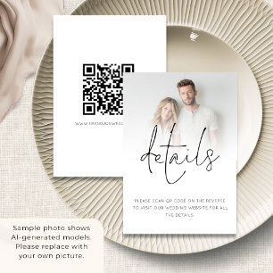 Minimalist Photo Overlay QR Code Wedding Details Enclosure Card