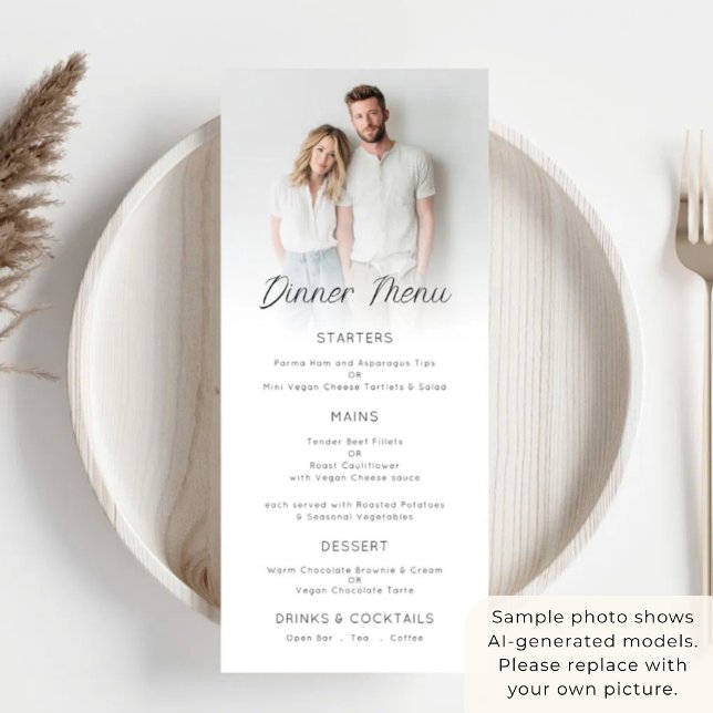Minimalist Photo Overlay Wedding Menu Card (Creator Uploaded)