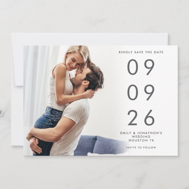 Minimalist Photo Overlay Wedding Save The Date (Front)