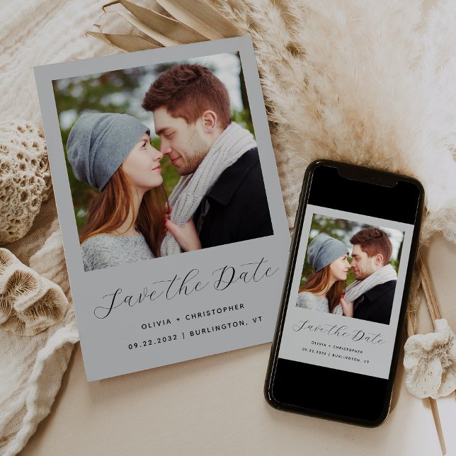 Minimalist Photo Pale Grey Script Save The Date (Creator Uploaded)