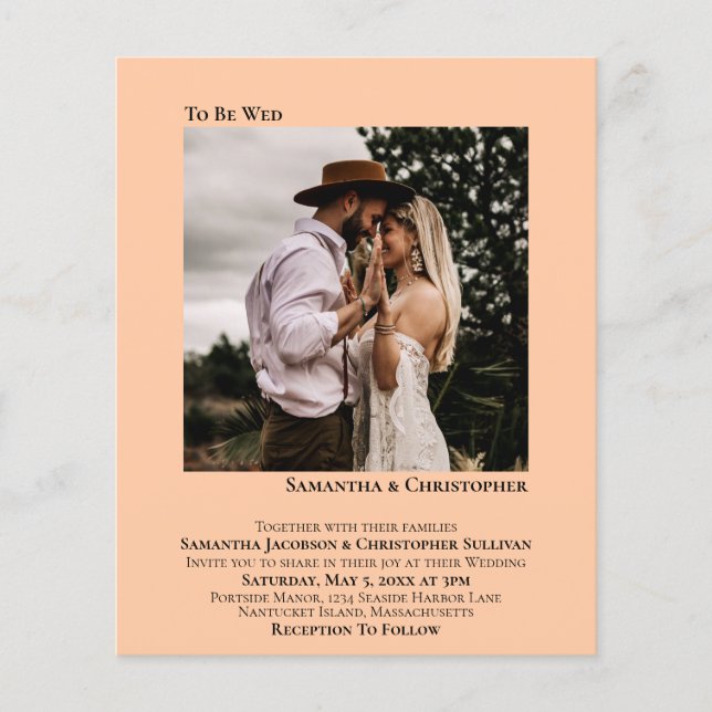 Minimalist Photo Peach BUDGET Wedding Invitation (Front)
