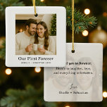 Minimalist Photo Personalized Text Keepsake Ceramic Ornament<br><div class="desc">Celebrate a quiet,  meaningful moment with this minimalist keepsake featuring your favourite photo and heartfelt words. A beautiful blend of warmth and simplicity,  designed to become a treasured reminder of forever.</div>