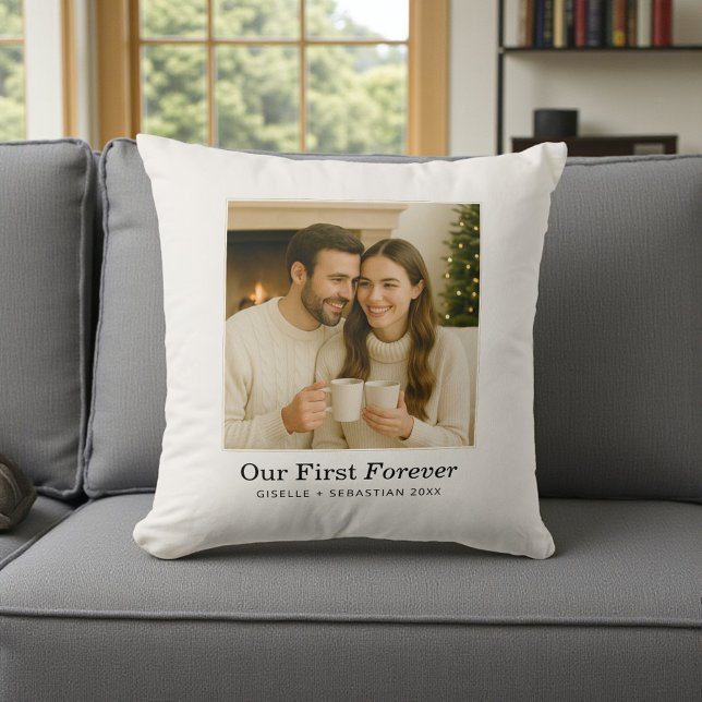 Minimalist Photo Personalized Text Keepsake Throw Pillow (Creator Uploaded)