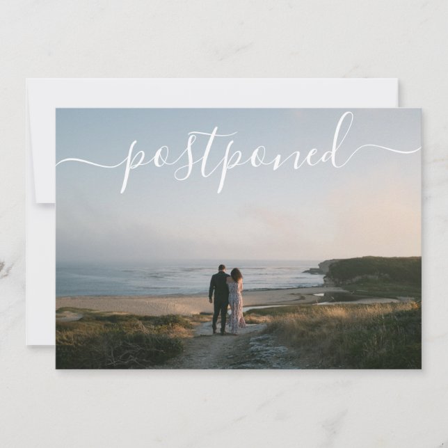 Minimalist Photo Postpone Wedding Date Change Announcement (Front)