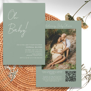 Minimalist Photo QR Code Baby Shower  Invitation